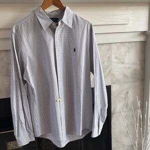 Ralph Lauren Men's White and Blue Plaid Shirt